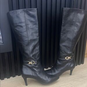 ANTONIO MELANI Elegant Black Boots with Gold Buckle